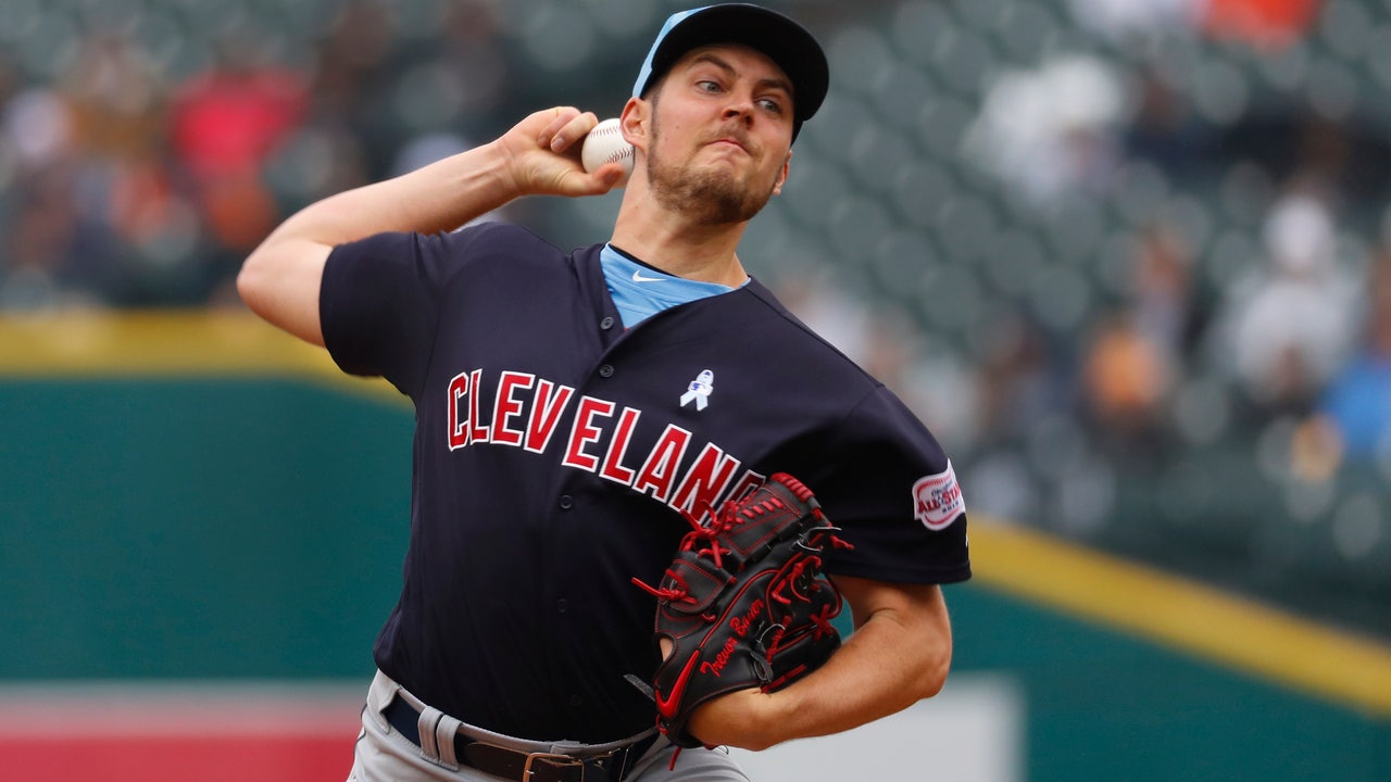Bauer pitches 1st shutout as a pro, Indians beat Tigers 8-0